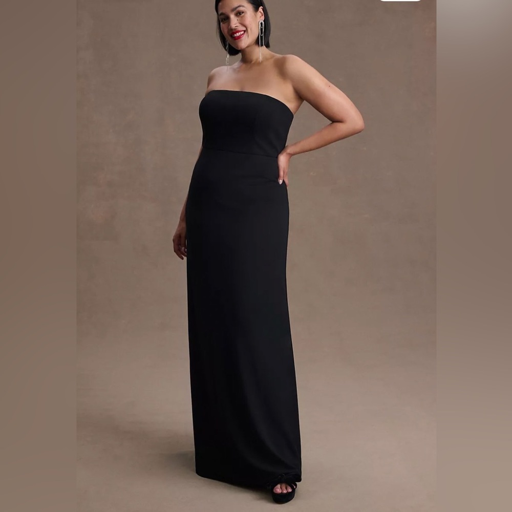 NWT BHLDN Everly Strapless Crepe A-Line Gown Black 10